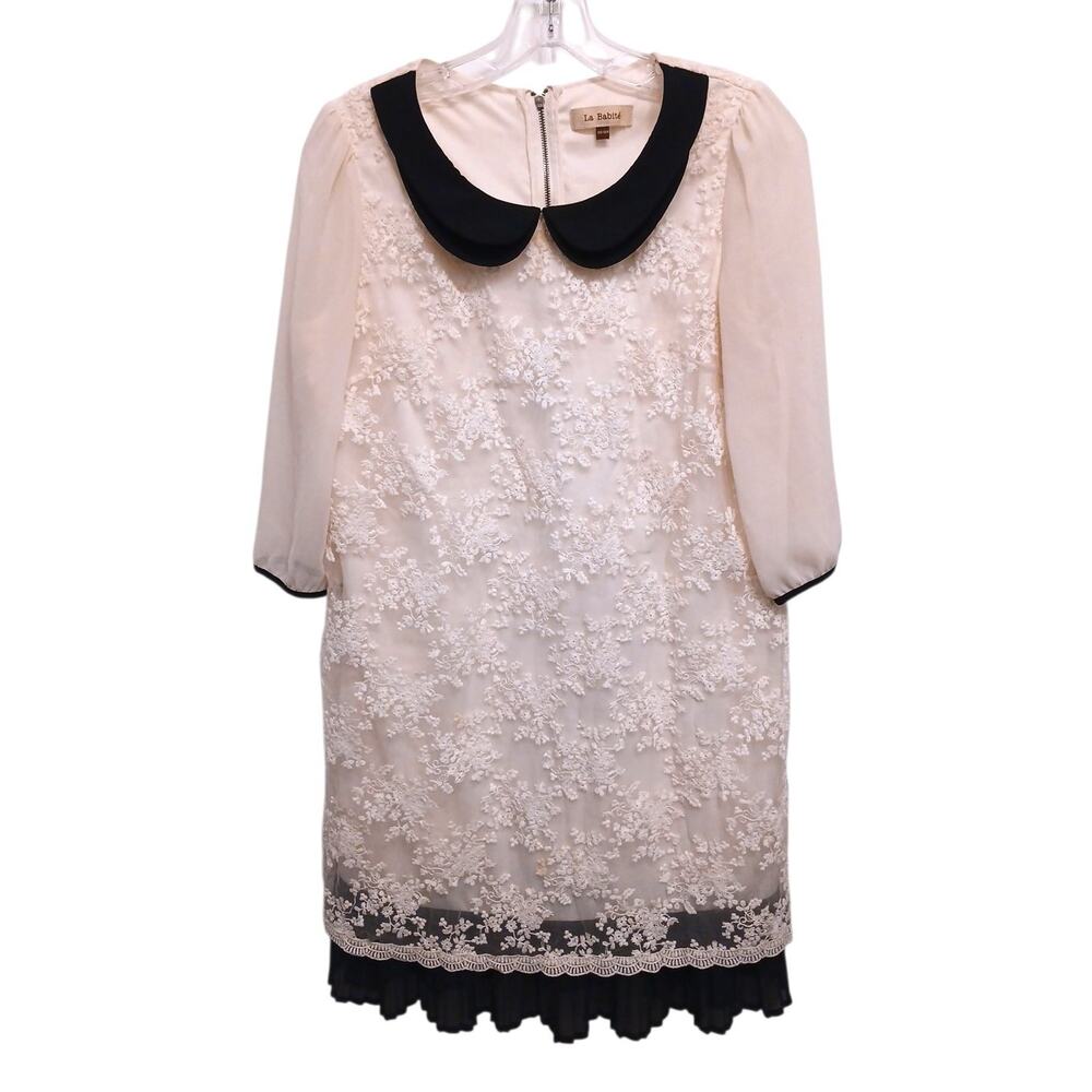 Vintage Lace Dress Girls 4-6 Years Embroidered IVORY Black Peter Pan A Line